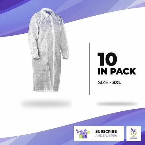 AMZ Disposable Gowns 3X-Large. Pack of 10 Adult Surgical Gowns. 35 gsm