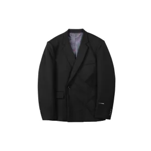 BLACK 3D Pleated Tailored Metal Chain Double-Breasted Suit