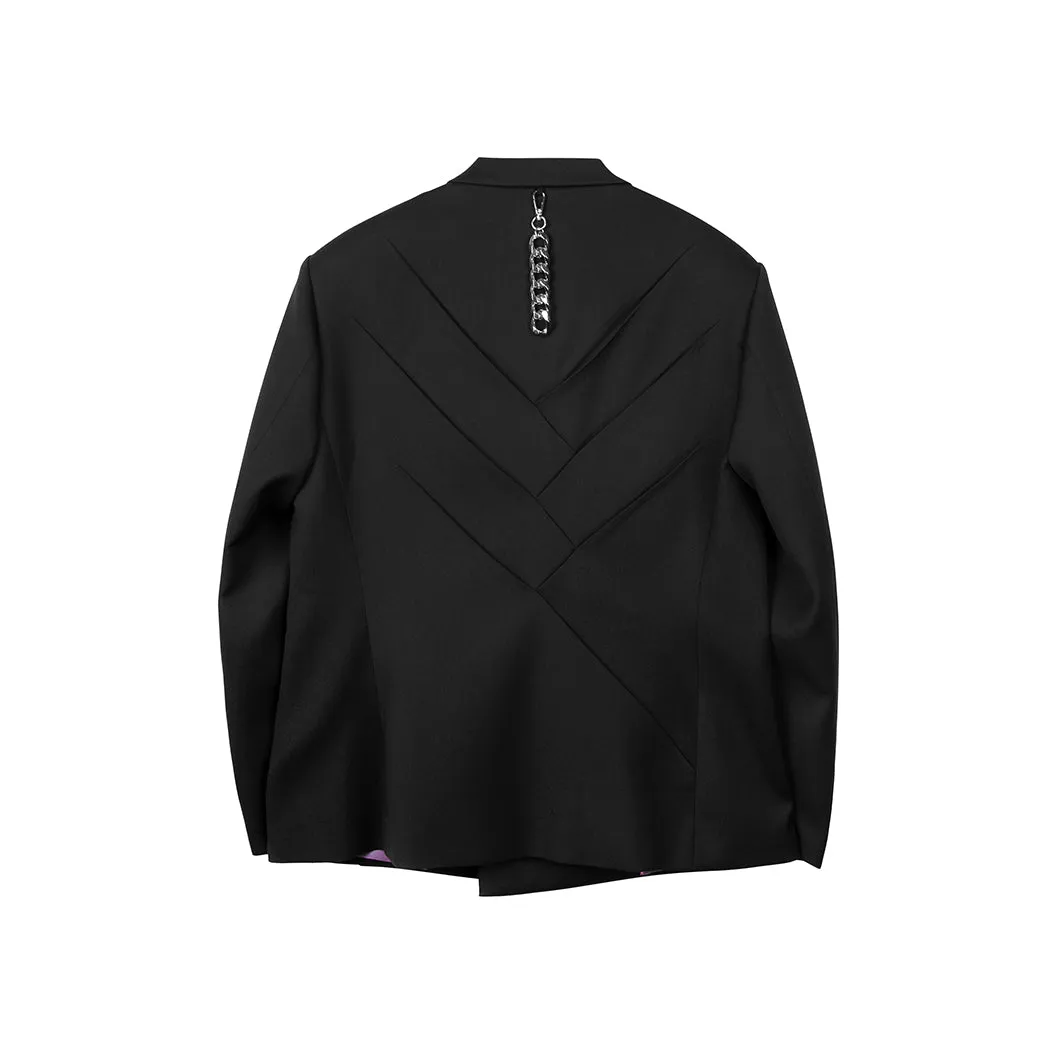 BLACK 3D Pleated Tailored Metal Chain Double-Breasted Suit