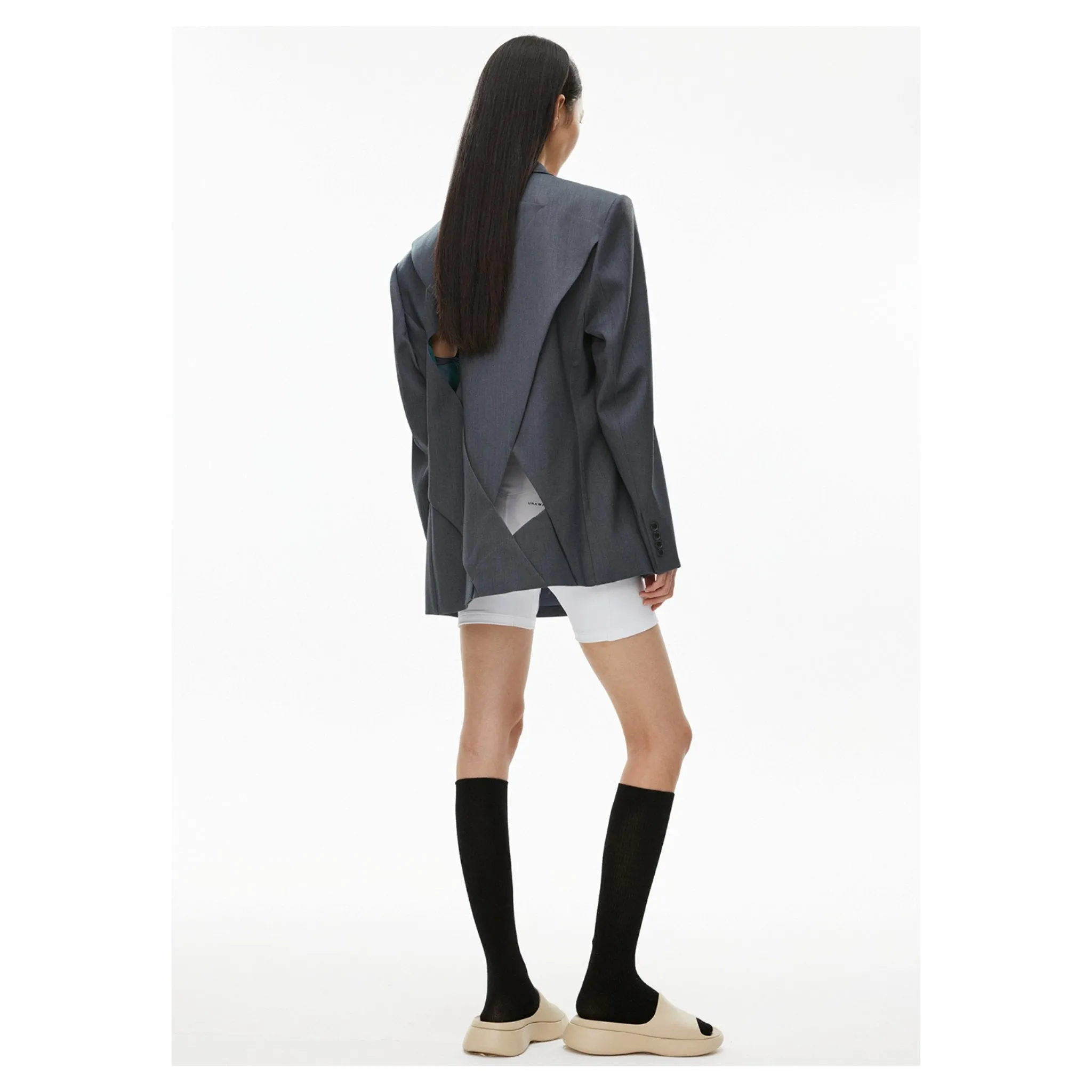 Laminated Cut Out Custom Adjustable Button Suit Grey
