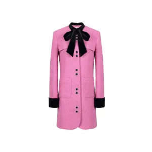 Pink Velvet Bow Mid-Length Jacket