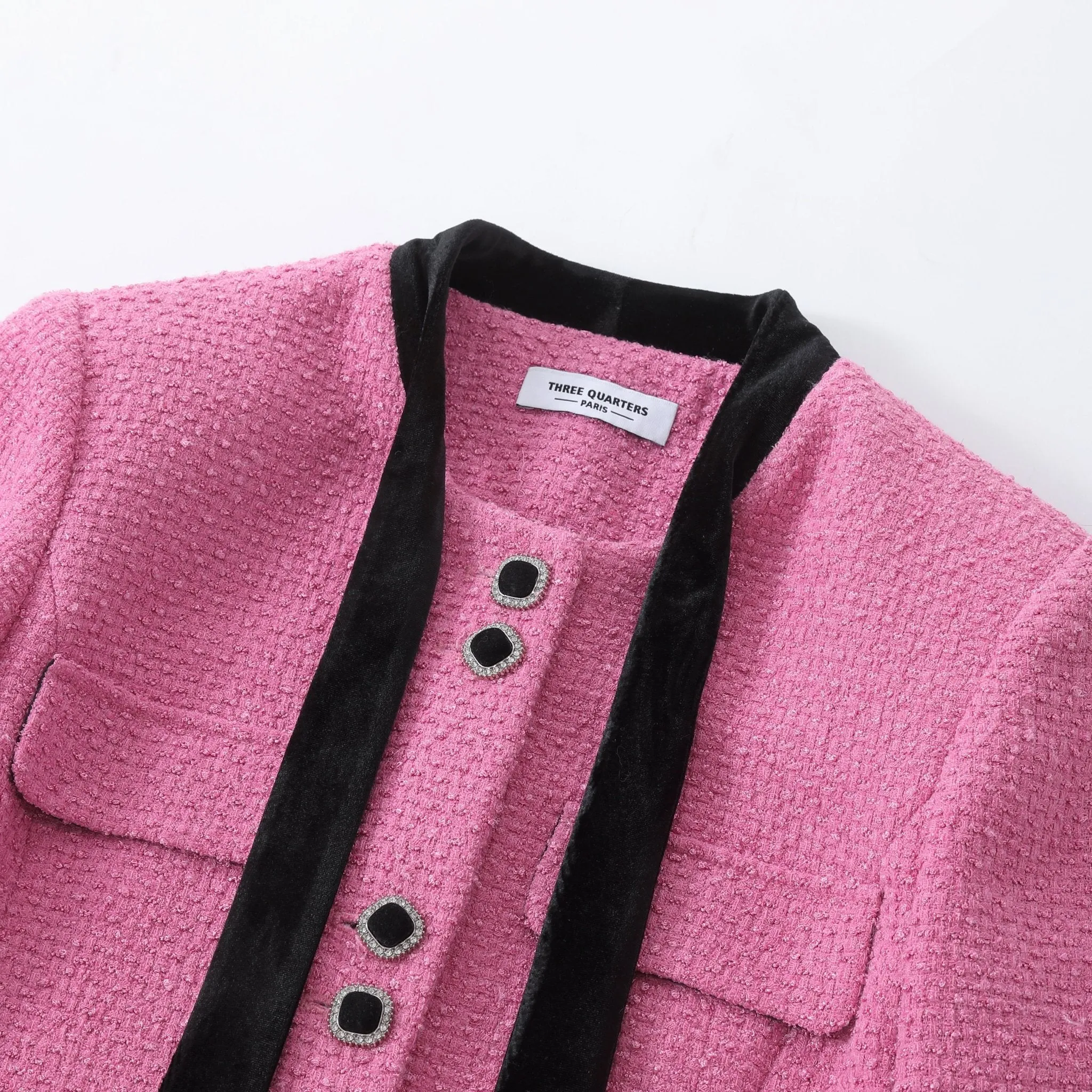 Pink Velvet Bow Mid-Length Jacket