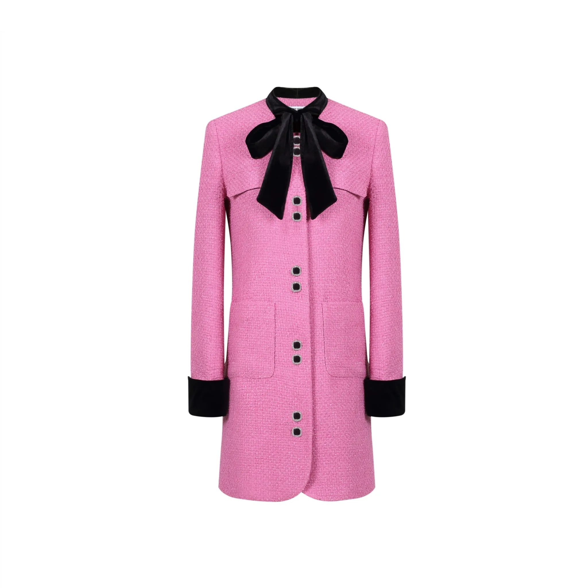 Pink Velvet Bow Mid-Length Jacket