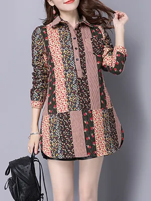 Printed Lapel Button Pocket Coats