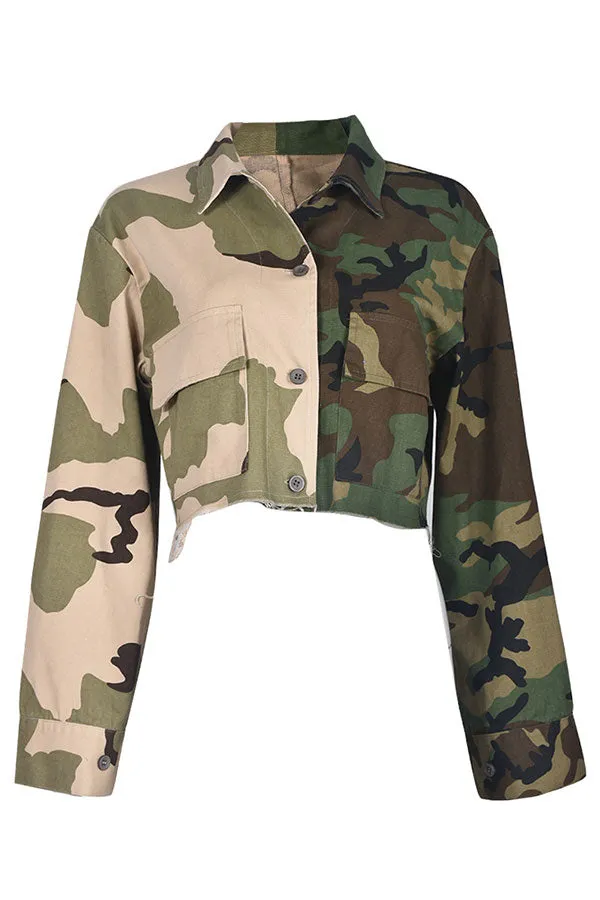 xiangtuibao Hit Color Camouflage Feminine Patch Pocket Coat